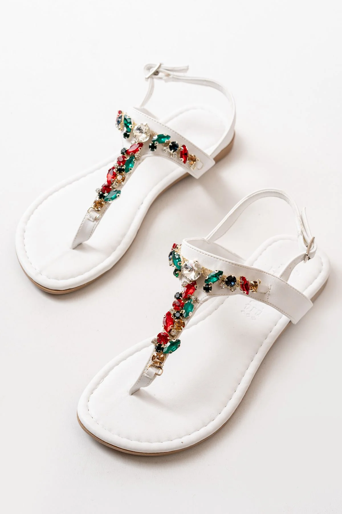 152-1110 Sandales femme à entre-doigt avec pierres multicolores – Image 4