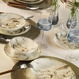Roden 24 Parça 6 Kişilik Porselen Yemek Takımı -Pasta , Çorba ,Yemek , Servis Tabağı - Mystic Marble