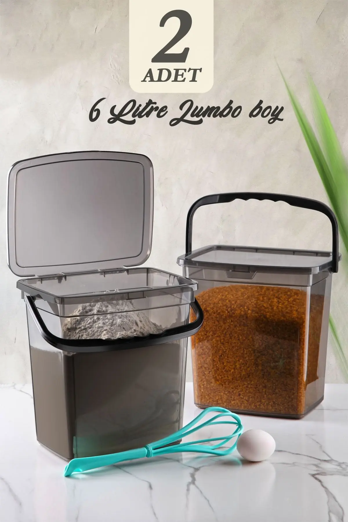 Mega Boy – Lot de 2 bacs carrés pour farine et légumineuses (6 L) Boîtes de rangement polyvalentes avec poignées, idéales aussi comme contenants pour détergent – 2 pièces – Image 3