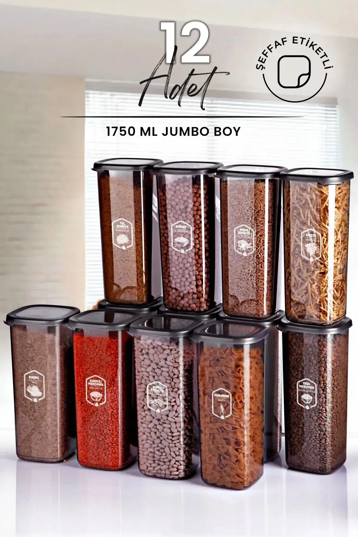 Set de 12 bocaux carrés de conservation 1700 ml avec étiquettes – Image 3