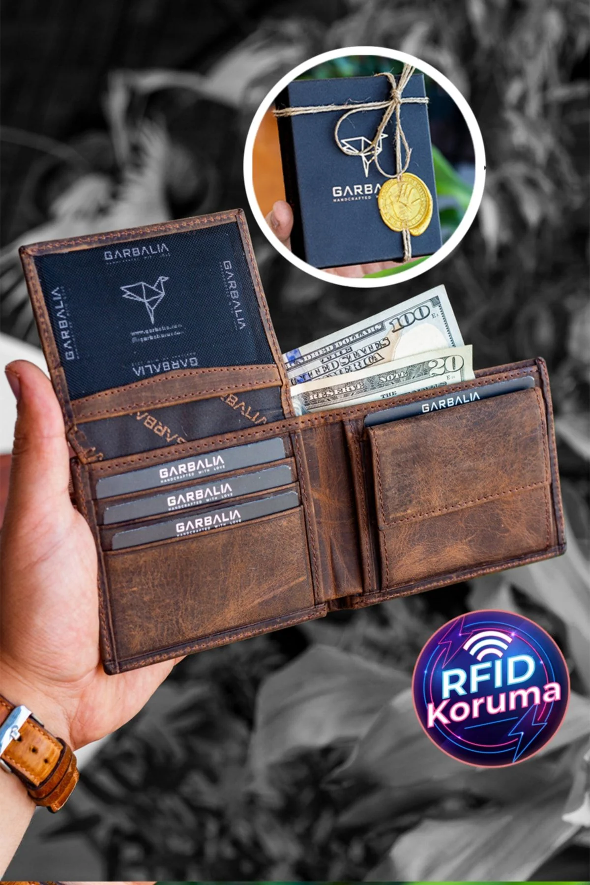 Portefeuille homme en cuir véritable RFID avec porte-monnaie – Noir naturel – Image 6