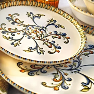 Service de table en porcelaine New Bone « Baroque Printemps » 24 pièces pour 6 personnes – Assiettes, bols à soupe et plats de service