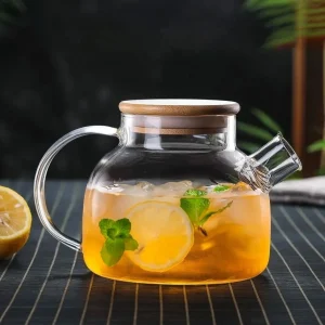 Théière pour tisanes en verre borosilicate résistant à la chaleur avec couvercle en bambou – 1 000 ml (1 L)