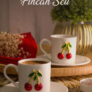 Service à café en porcelaine motif cerise pour 6 personnes – 12 pièces – tasses à café cerise 100 ml