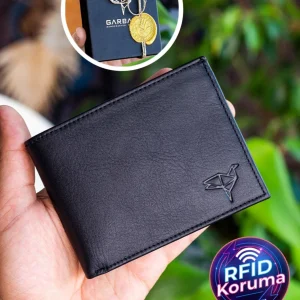 Portefeuille homme en cuir véritable RFID avec porte-monnaie – Noir naturel