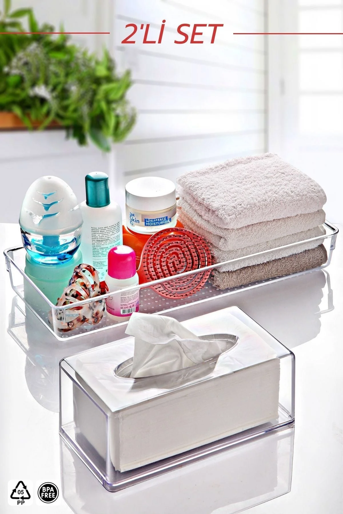2'Li Set Clear Peçetelik Ve Organizer - Banyo Düzenleyici