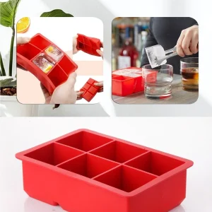 Grand bac à glaçons en silicone à 6 compartiments – moule à glaçons carré en silicone noir (6 cases)