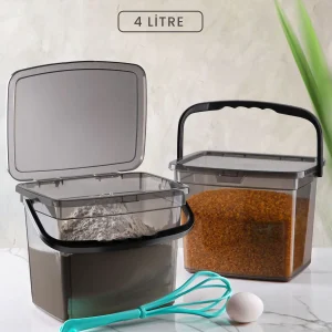 Set de 2 contenants carrés pour farine et légumineuses 4 L avec poignées – Boîtes de rangement pour détergent (2 pièces)