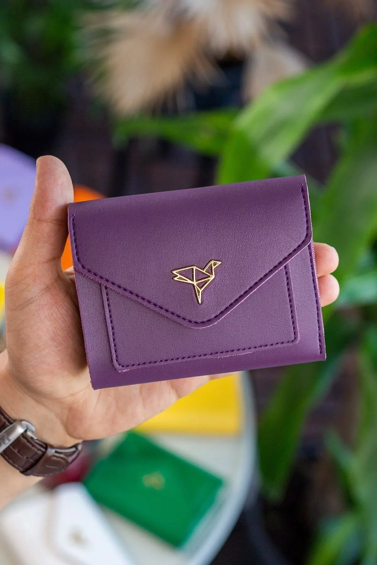 Portefeuille Femme Mini Violet Prune en Cuir Vegan avec Porte-Monnaie et Multi-Compartiments Cartes