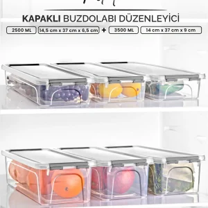 Set de 6 boîtes de rangement pour réfrigérateur avec couvercles verrouillables – Organisateurs d’armoire – Capacités 3,5 L et 2,5 L