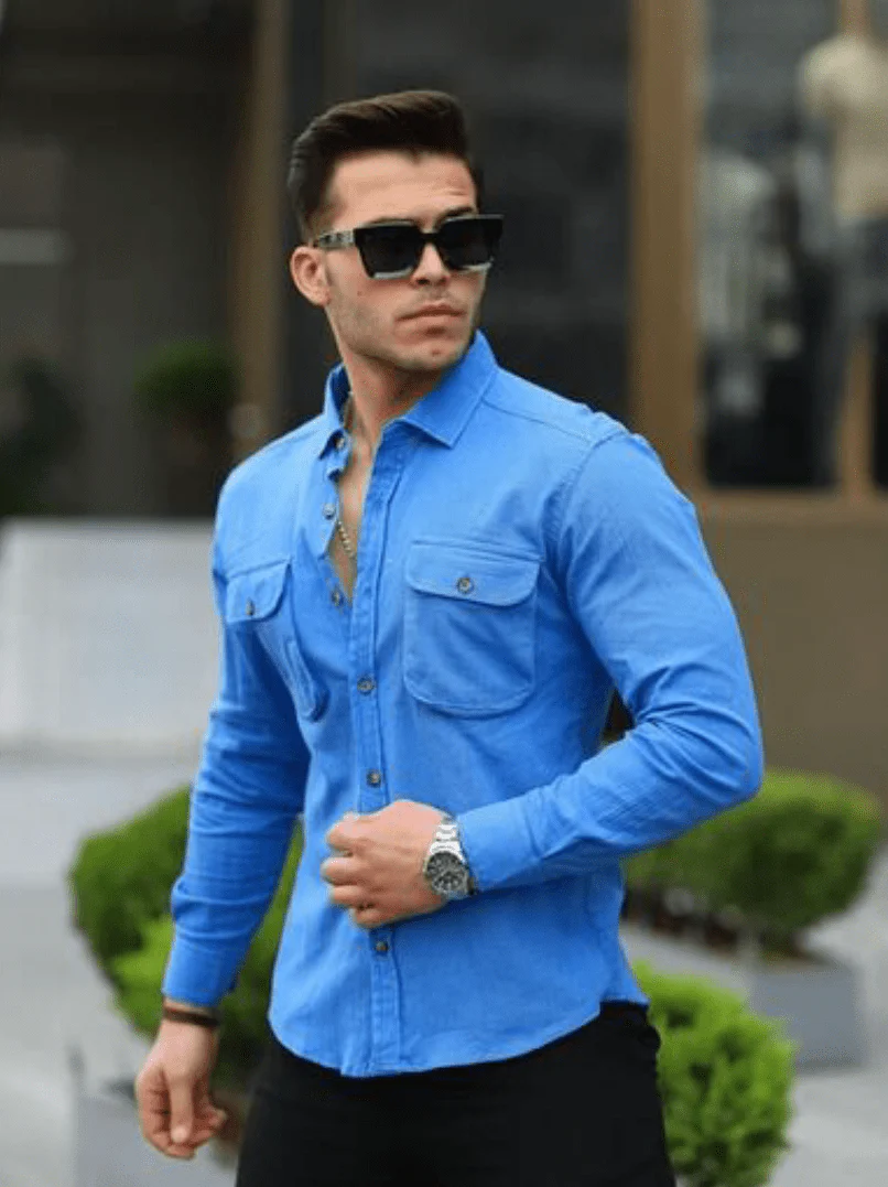 Chemise homme en tissu Şile avec poches utilitaires-31747 – Image 4