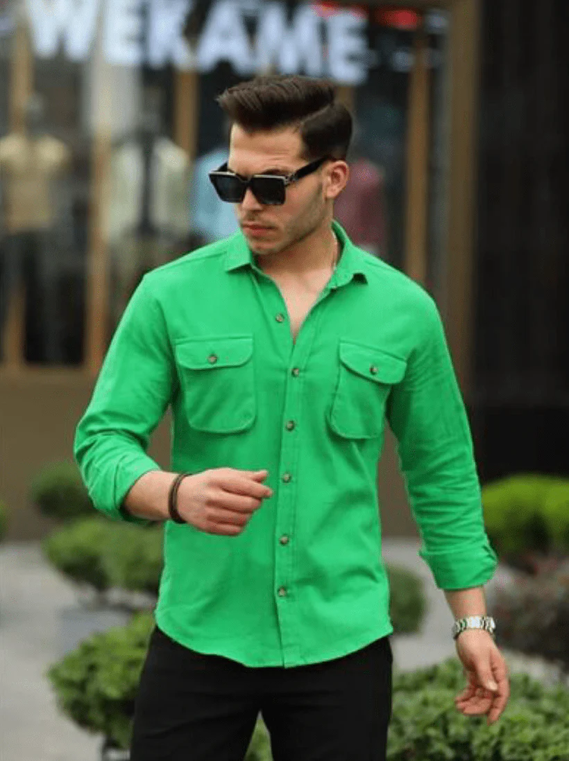 Chemise homme en tissu Şile avec poches utilitaires-31747 – Image 5