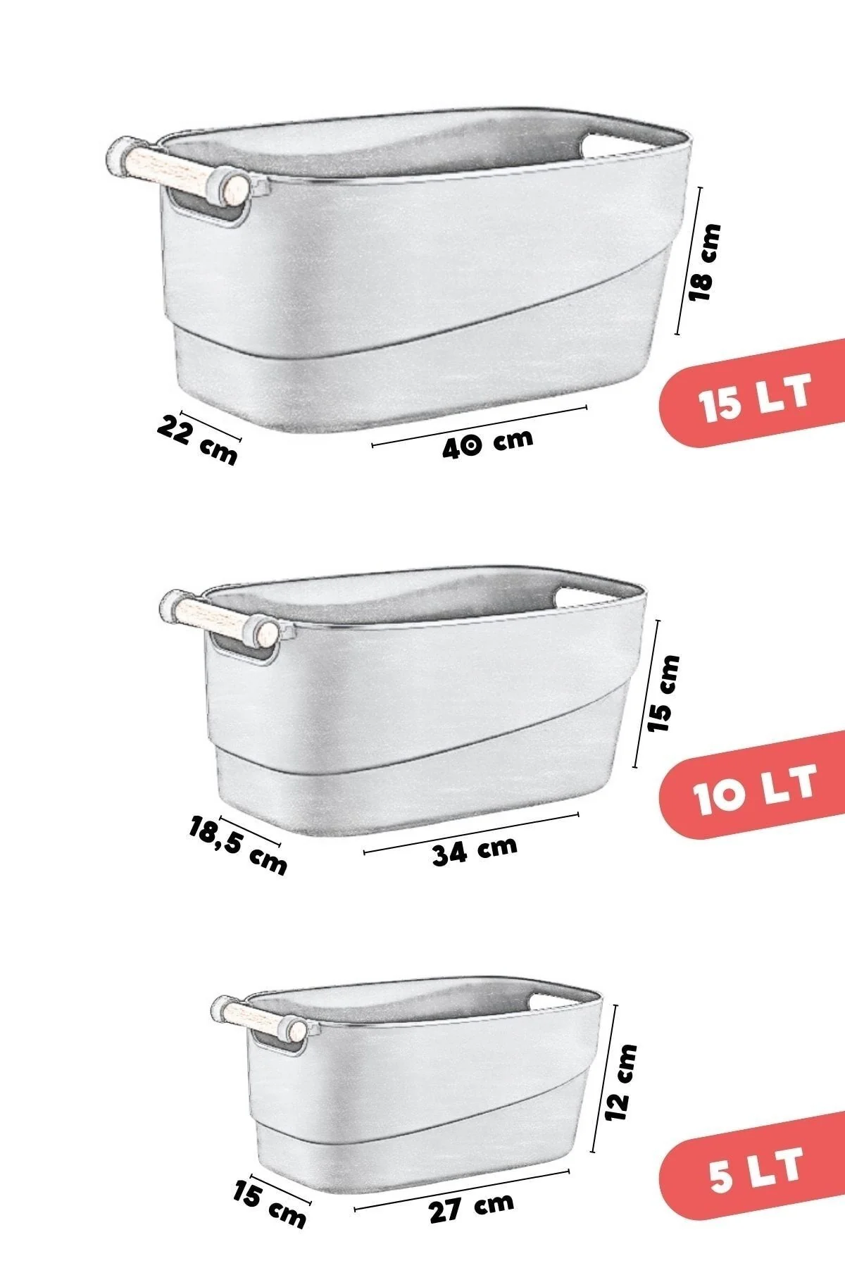 3'lü Set Ahşap Kulplu Çok Amaçlı Banyo,mutfak,çekmece Içi Düzenleyici Retro Sepet Antrast – Image 4