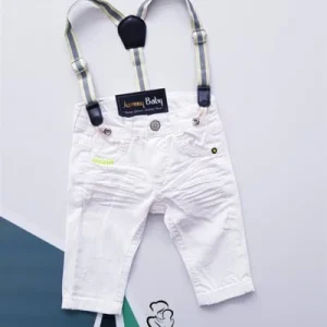 Jean blanc à bretelles femme coupe droite