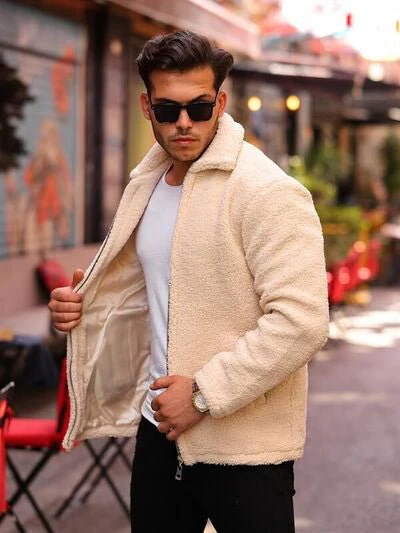 Veste homme en tissu peluche doux effet fourrure-40979 – Image 7