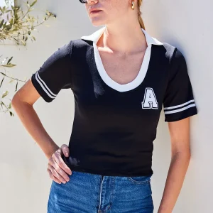Blouse tricotée à col polo 4320