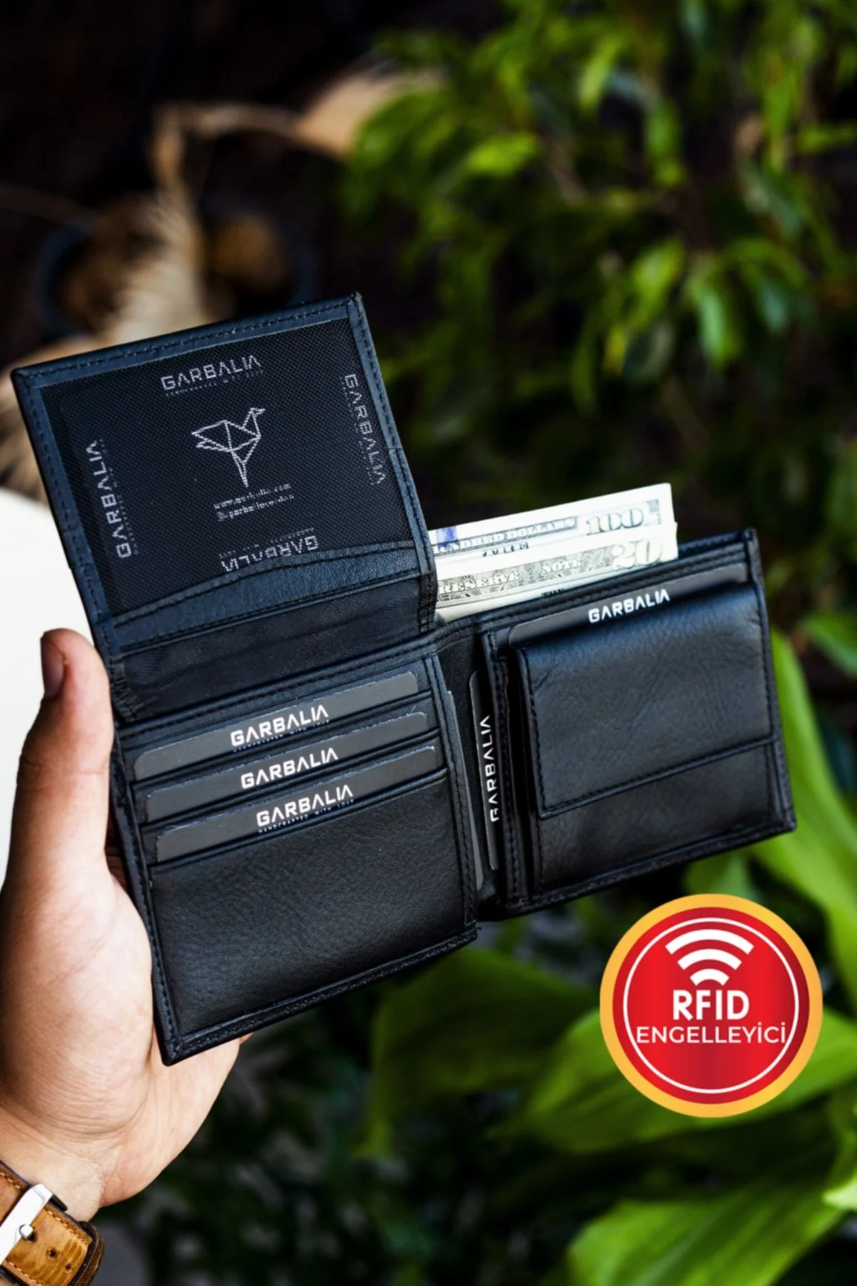 Portefeuille homme en cuir véritable RFID avec porte-monnaie – Noir naturel – Image 3