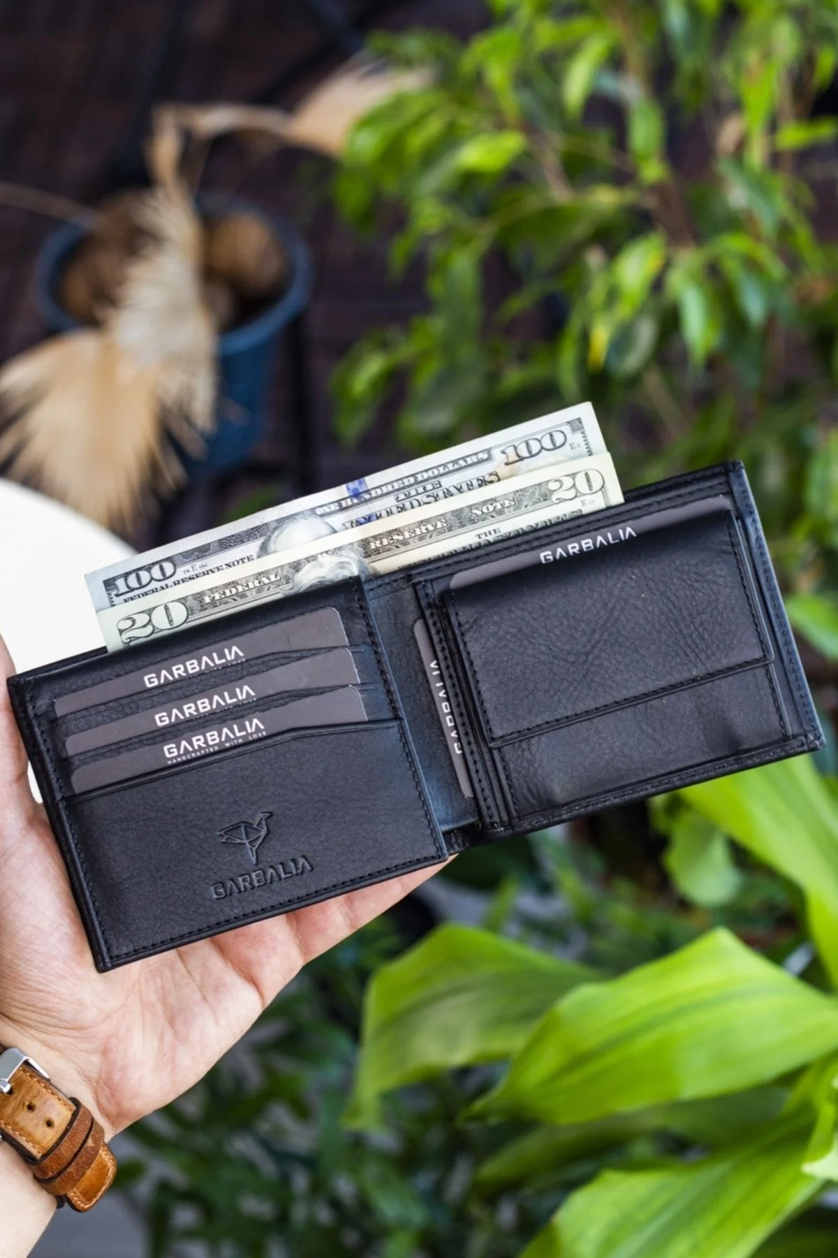 Portefeuille homme en cuir véritable RFID avec porte-monnaie – Noir naturel – Image 4