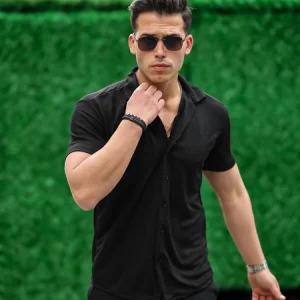 Chemise homme fit rayée manches courtes en coton