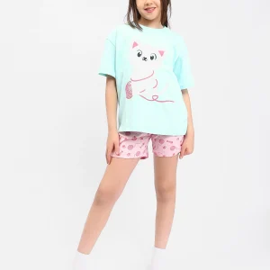 Ensemble Pyjama Fille "Chat Mignon" - PJS24SSNA71018MR1