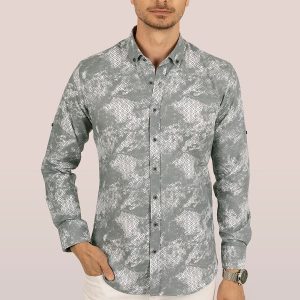 Chemise homme slim fit gris blanc à effet délavé-6464