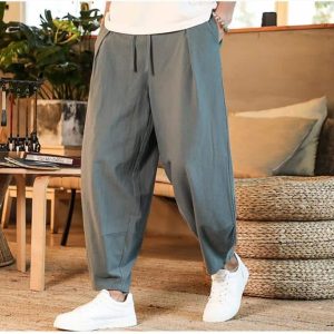 Pantalon cocooning sarouel en coton et lin