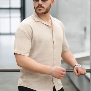 chemise homme col apaïs courte manches mousseline coton