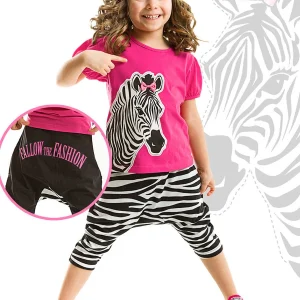 Ensemble 2 pièces filles – T-shirt imprimé zèbre et pantalon capri
