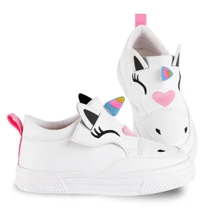Sneakers fille licorne à scratch en simili cuir