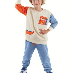 Ensemble Survêtement Garçon Hiver en Coton avec Appliqué Dinosaure