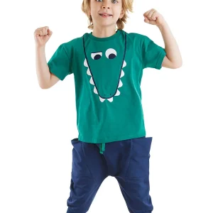 Ensemble Garçon T-shirt Vert Imprimé Crocodile et Pantalon Capri