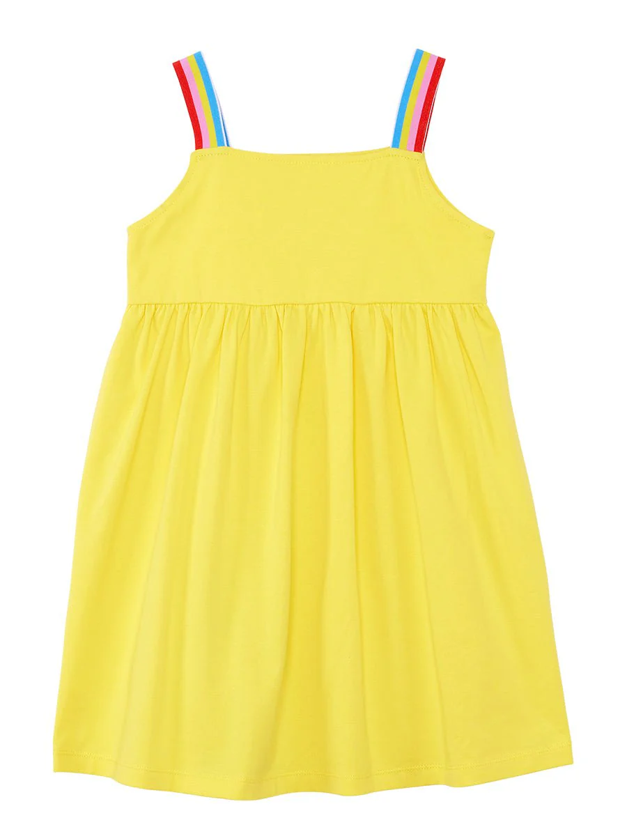 Robe Fille Jaune en Coton avec Imprimé Abeille et Bretelles Élastiques – Image 5