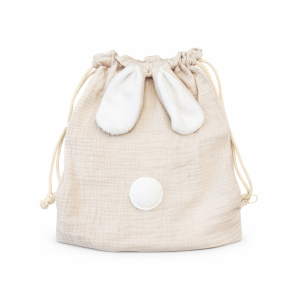 Sac pochon lapin en gaze de coton beige