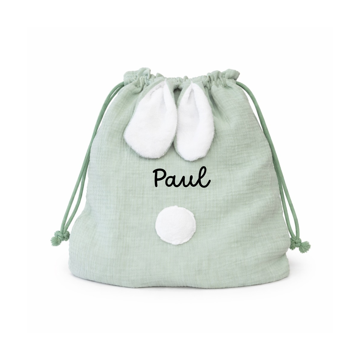 Sac pochon lapin gaze de coton vert – Image 4