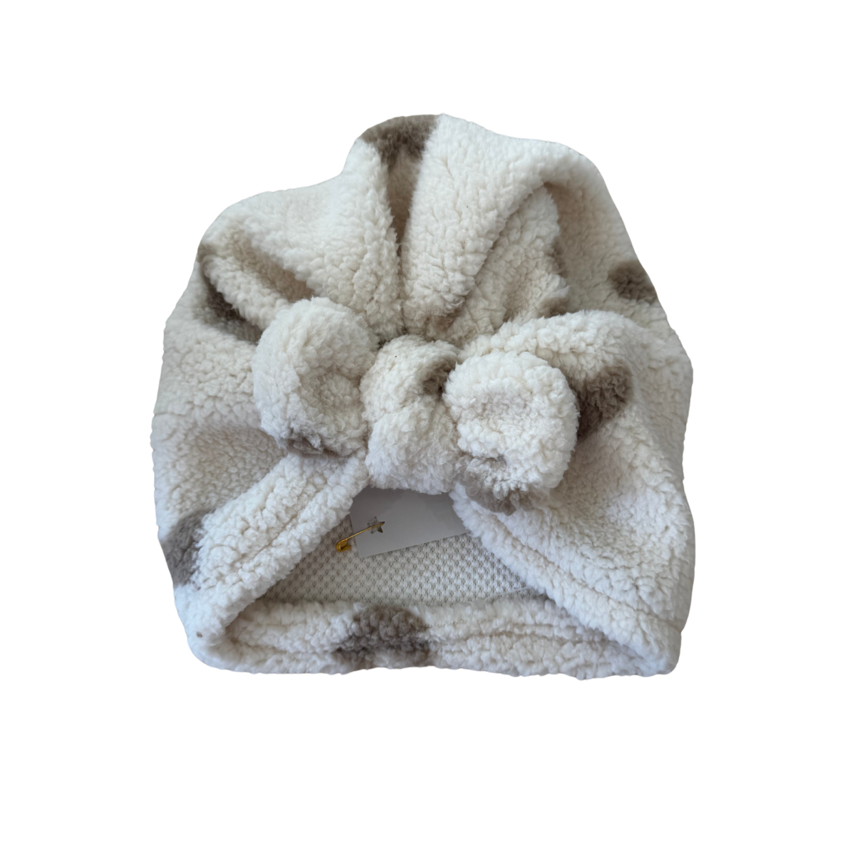 Tête de lylotte – Turban Sherpa écru coeurs beige