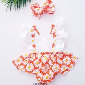 Ensemble barboteuse bébé fille à fleurs avec bandeau