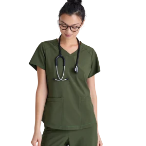 Haut à col en V et passepoil à deux poches Grey's Anatomy Evolve #GSST180