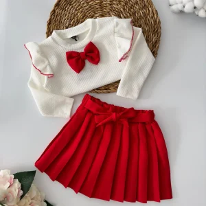 Ensemble jupe plissée avec détail nœud pour fille