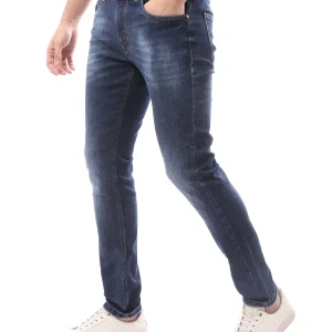 Jean homme coupe slim bleu foncé avec effets délavés – JNS23GPBW22708TM1