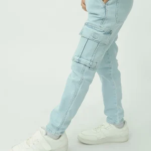 Jean cargo garçon coupe slim – Denim bleu clair (Ice Blue) avec poches latérales - JNS24GMGW31381TB1