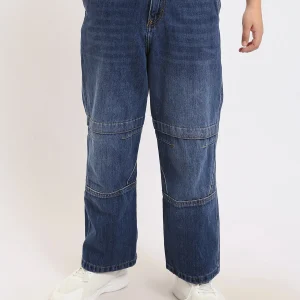 Jean garçon coupe large en denim bleu avec surpiqûres – Style streetwear - JNS25GBBW22146TJ1