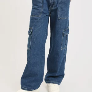 Jean cargo fille ado, coupe large avec poches et taille haute - JNS25GCGW71405MR1