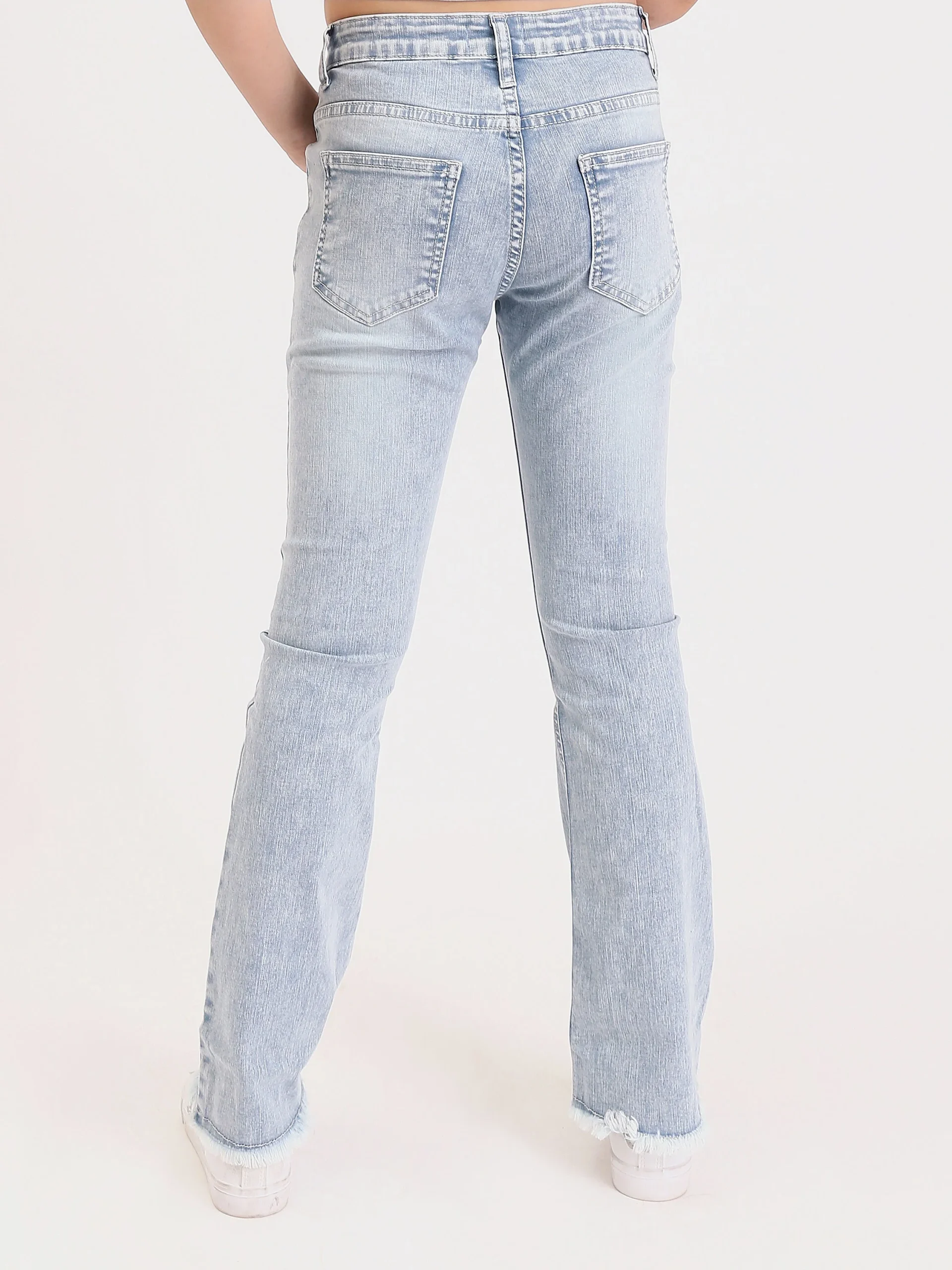 Jean fille ado bootcut avec broderie fleurs et finition effilochée - JNS25GSIW71404MR1 – Image 6