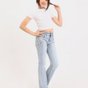Jean fille ado bootcut avec broderie fleurs et finition effilochée - JNS25GSIW71404MR1