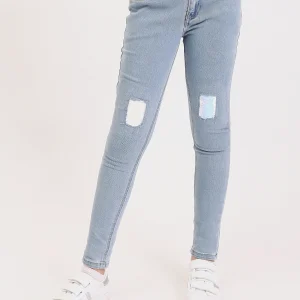 Jean Skinny Ado Fille Bleu Clair – Coupe Slim Stretch avec Détails Patchs - JNS25SKNE70568MR1