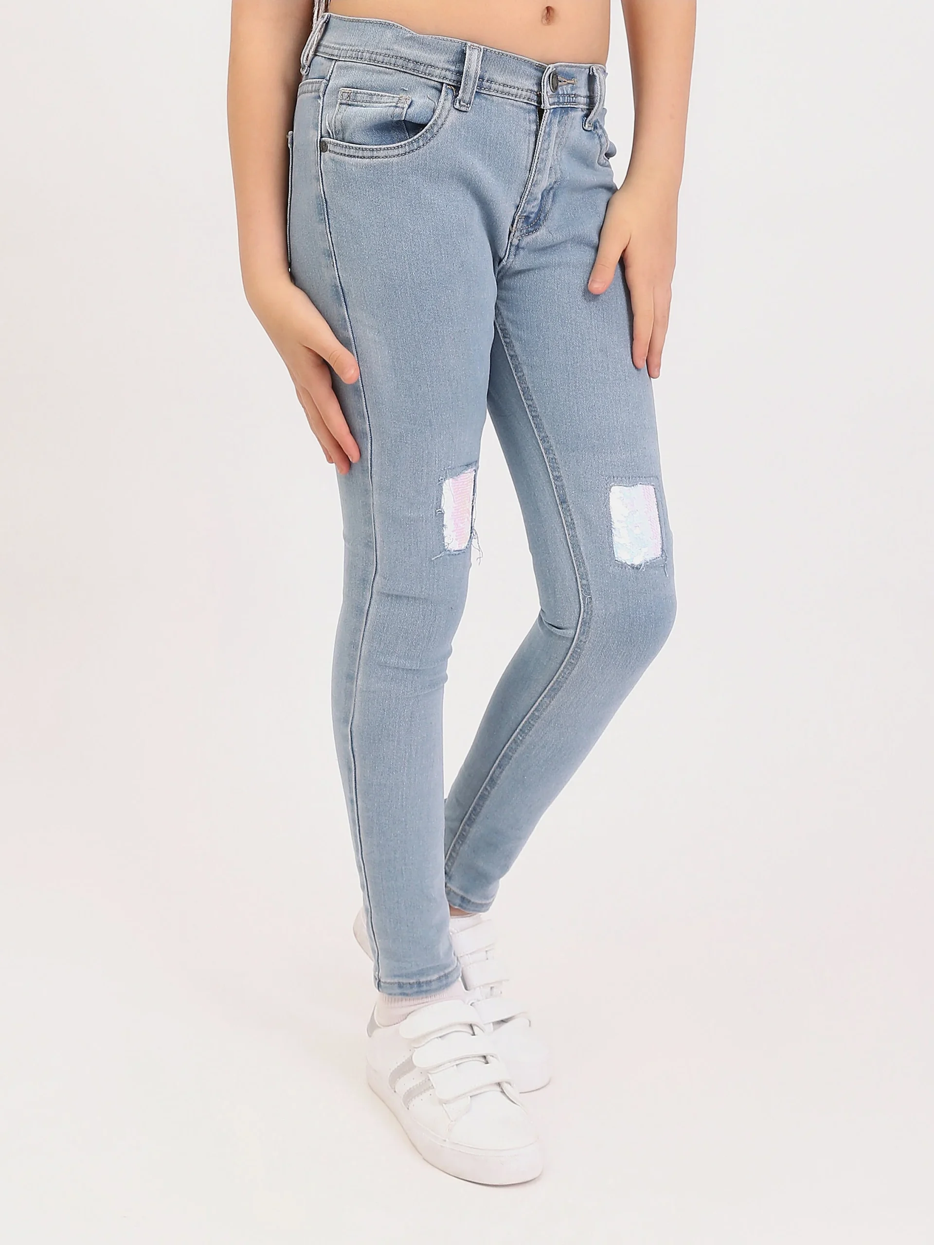 Jean Skinny Ado Fille Bleu Clair – Coupe Slim Stretch avec Détails Patchs - JNS25SKNE70568MR1 – Image 3