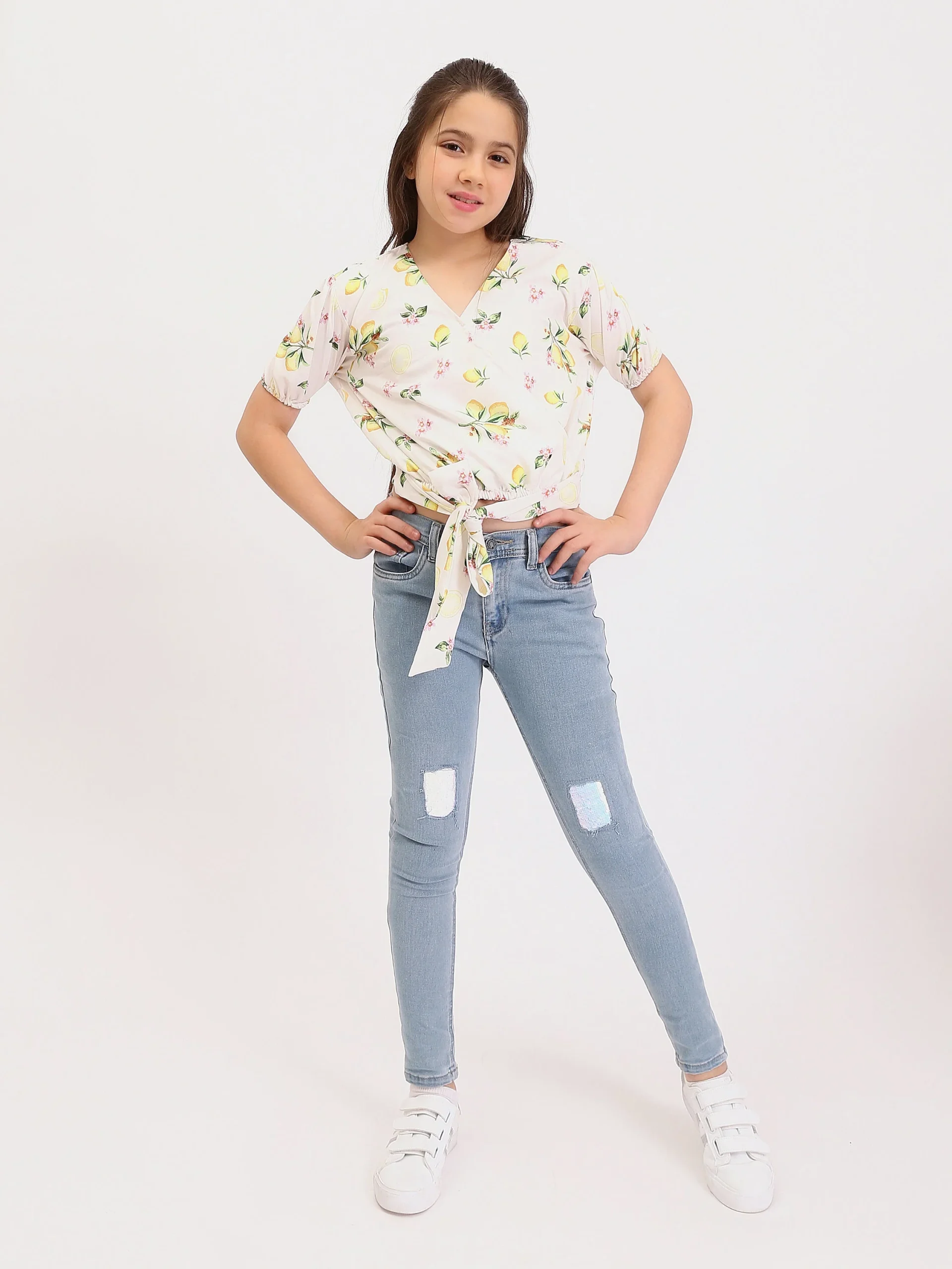 Jean Skinny Ado Fille Bleu Clair – Coupe Slim Stretch avec Détails Patchs - JNS25SKNE70568MR1 – Image 5