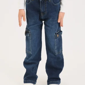 Pantalon cargo fille en denim avec poches latérales – Confort et style quotidien - JOG25GDBP71446MG1