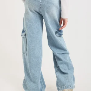 Pantalon cargo ado fille en denim coupe wide leg avec poches – Style streetwear - JOG25GDBP71447MR1