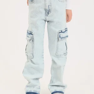 Jean cargo fille en denim – coupe droite, poches latérales - JOG25GDBP71448MG1